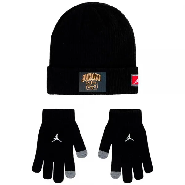 Set Gorro Jordan con guantes Junior negro y dorado