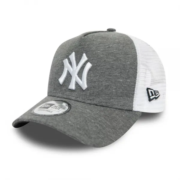 Gorra New York Yankees Jersey 9Forty Trucker gris y rejilla vista frontal